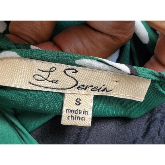 Les Serien Green Floral Polyester Scoop Neck Long Sleeve Knee Length Dress S - Picture 9 of 12